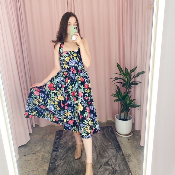 Vintage 80s 90s Floral Halter Midi Dress 6 - Picture 5 of 16